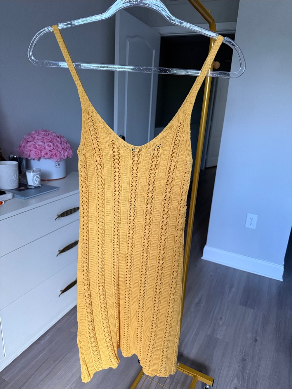 Mango Mustard Yellow Crochet Knit Slip Dress